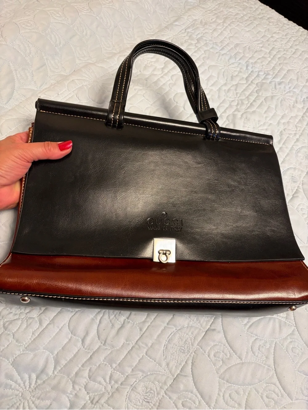 Gucci vintage Black and Brown Two-Tone Leather Top-Handle bag
